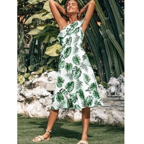 Cupshe Leaf print one shoulder ruffle midi dress size medium - Picture 4 of 10